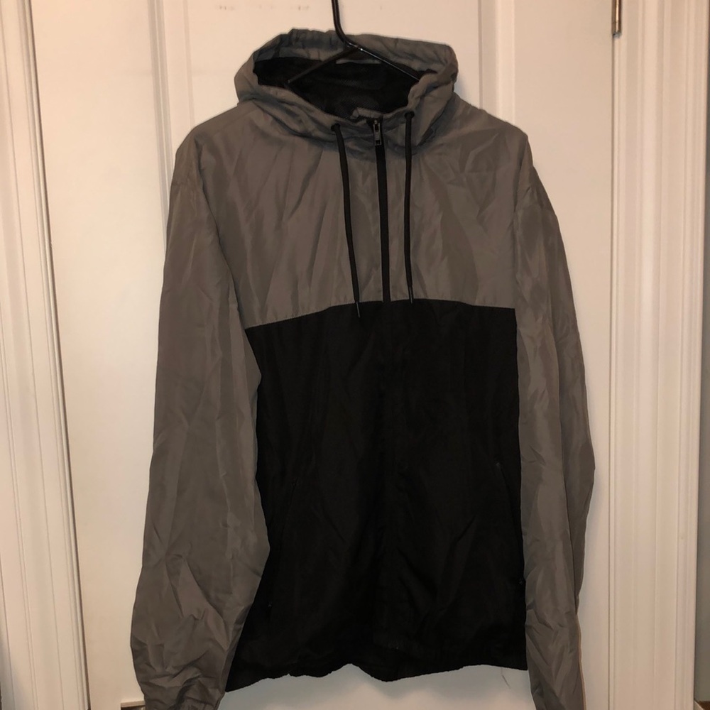 H&M Men's Hooded Windbreaker Jacket - Gray/Black - Size M